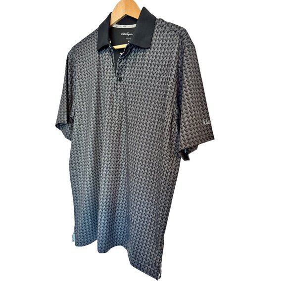 Walter Hagen Tee Time Size Medium Print Polo Houndsteeth Golf Men's Navy Gray P - Picture 2 of 10